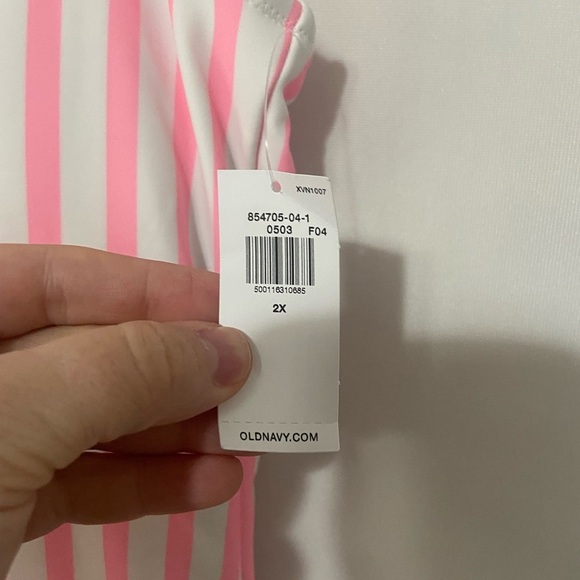 Old Navy pink and white stripe swimsuit - Picture 3 of 5